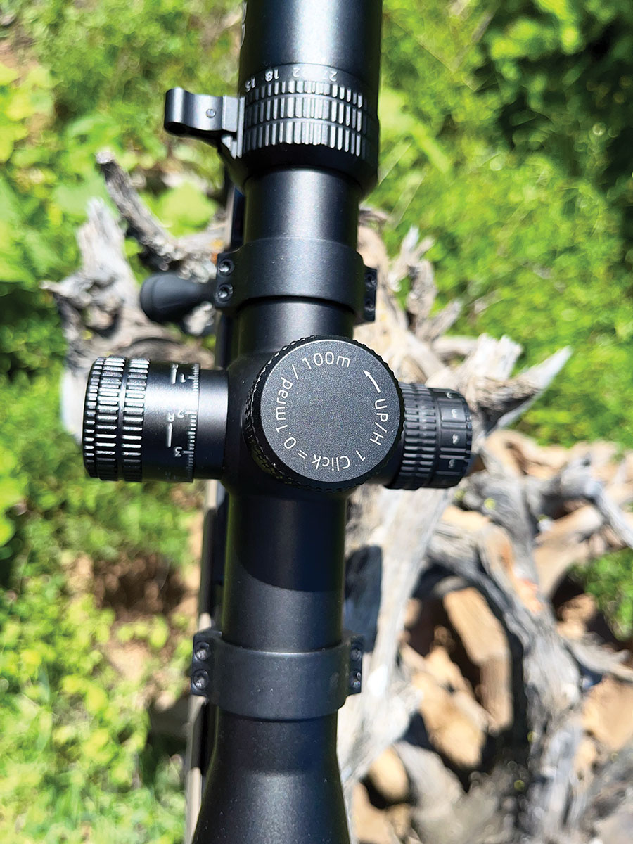 Exposed elevation and windage turrets on the GPOTAC Spectra 6x are mil-based (.1 MRAD/.36 inch at 100 meters per click) and include an  intuitive ZERO-STOP system for fast returns to zero after major corrections.